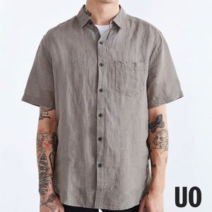 UO Your Neighbors Gray Kieran Linen Shirt